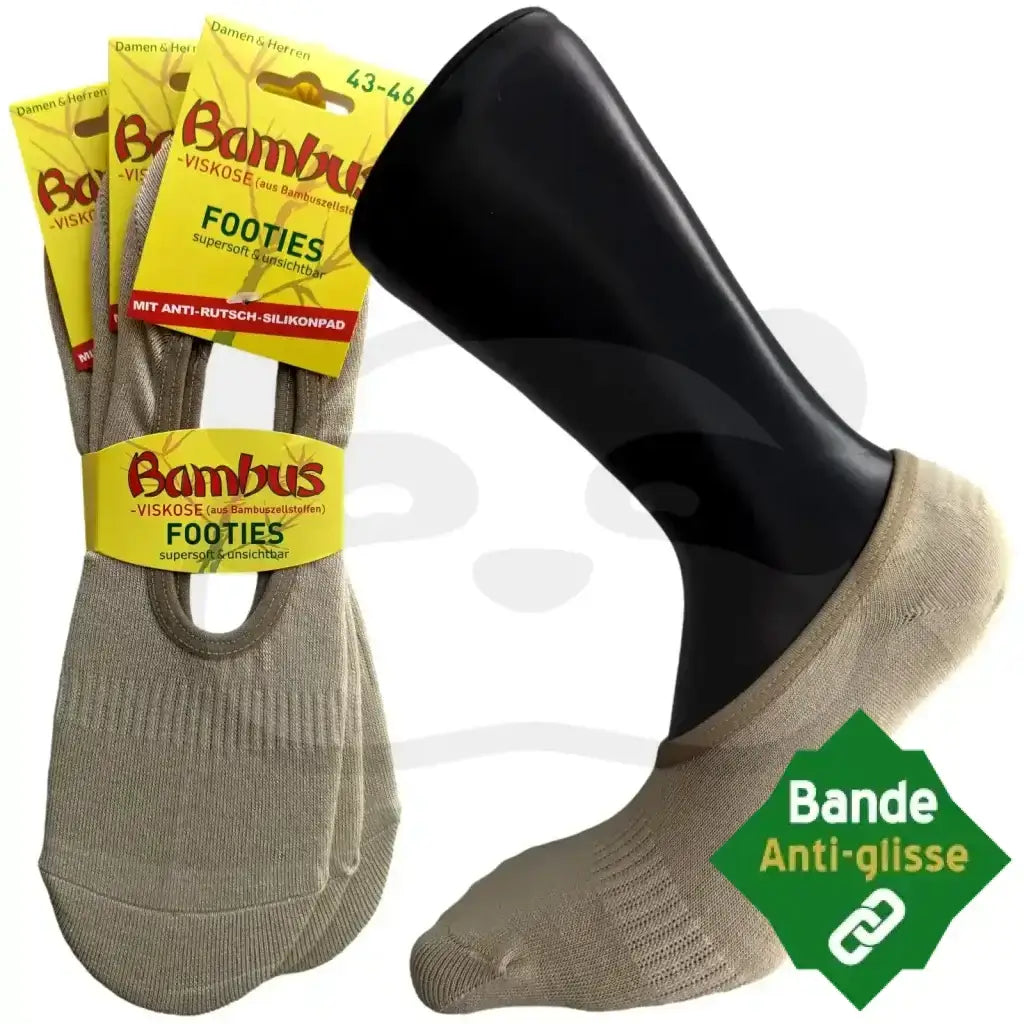 Chaussettes Invisibles Bambou Homme Femme - 3 Paires 43/46 / Beige