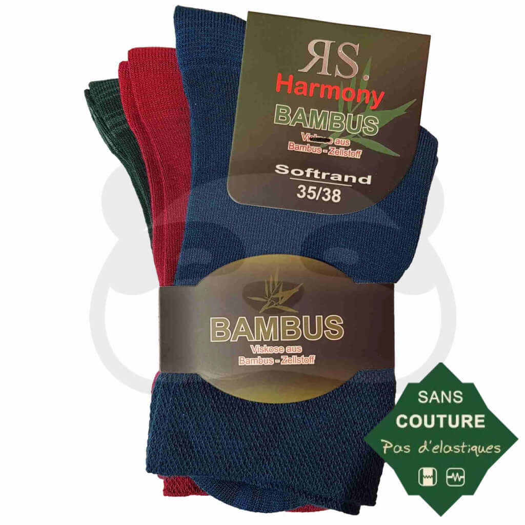 Chaussettes Non Comprimantes Bambou Homme Et Femme - Lot De 3 Paires 35/38 / Bleu/Framboise/Vert