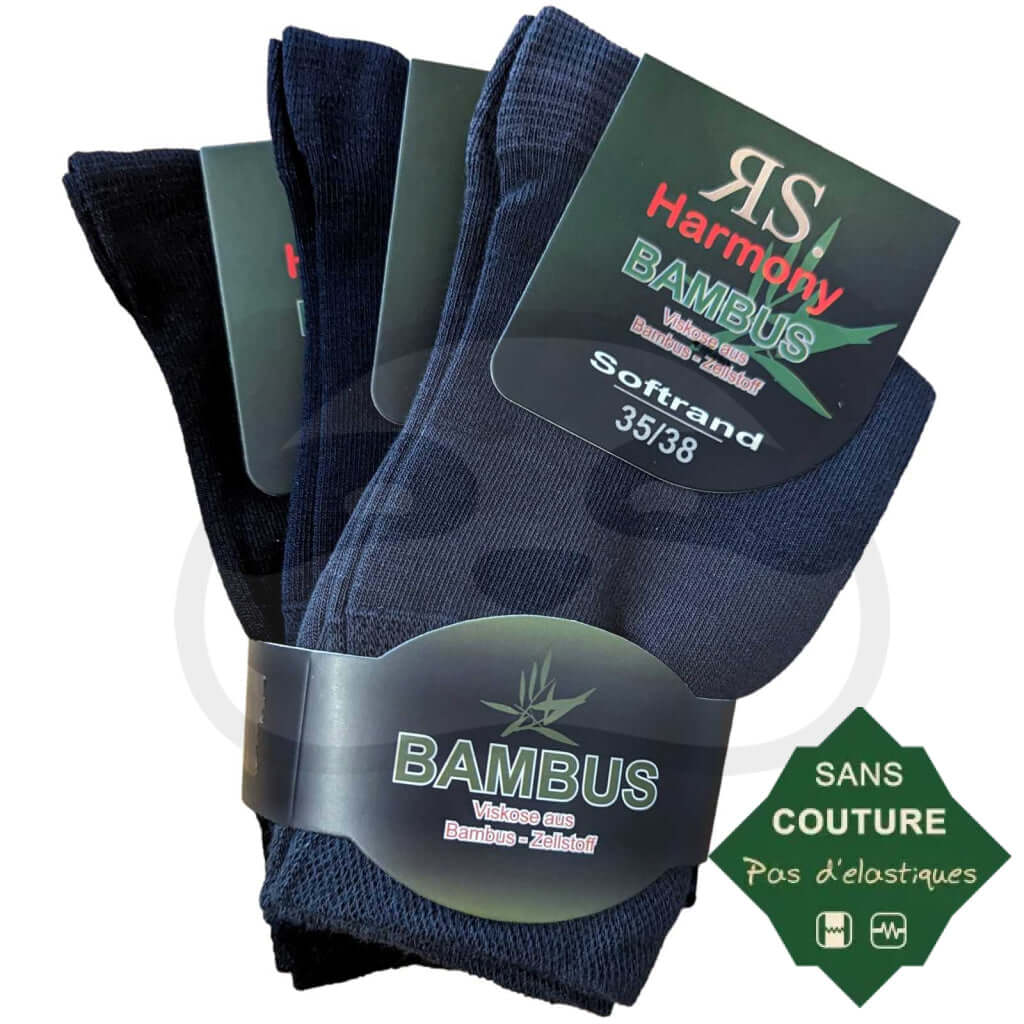 Chaussettes Non Comprimantes Bambou Homme Et Femme - Lot De 3 Paires 35/38 / Noir/Anthracite/Marine