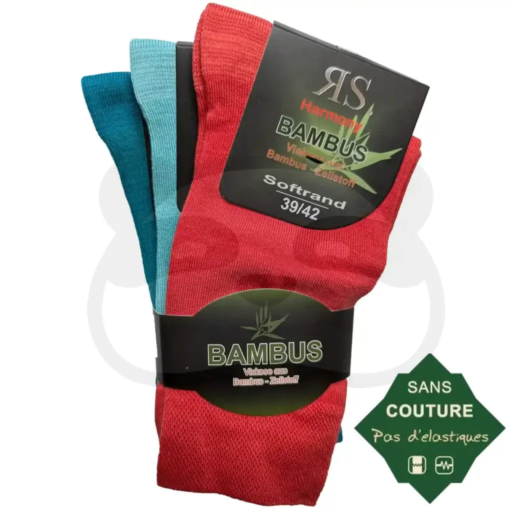 Chaussettes Non Comprimantes Homme Femme Bambou - 3 Paires 39/42 / Turquoise/Pétrole/Rouge Orange