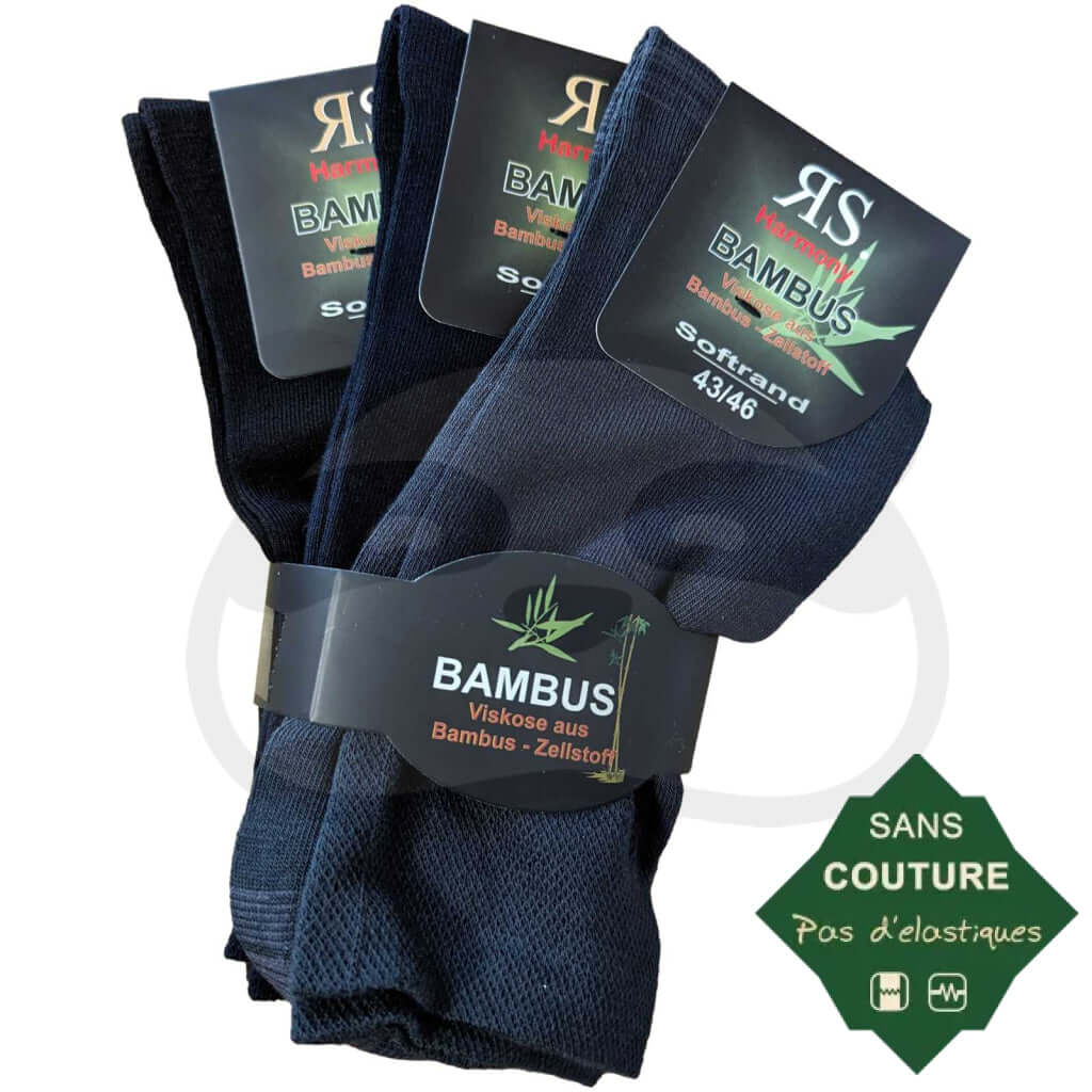 Chaussettes Non Comprimantes Bambou Homme Et Femme - Lot De 3 Paires 43/46 / Noir/Anthracite/Marine