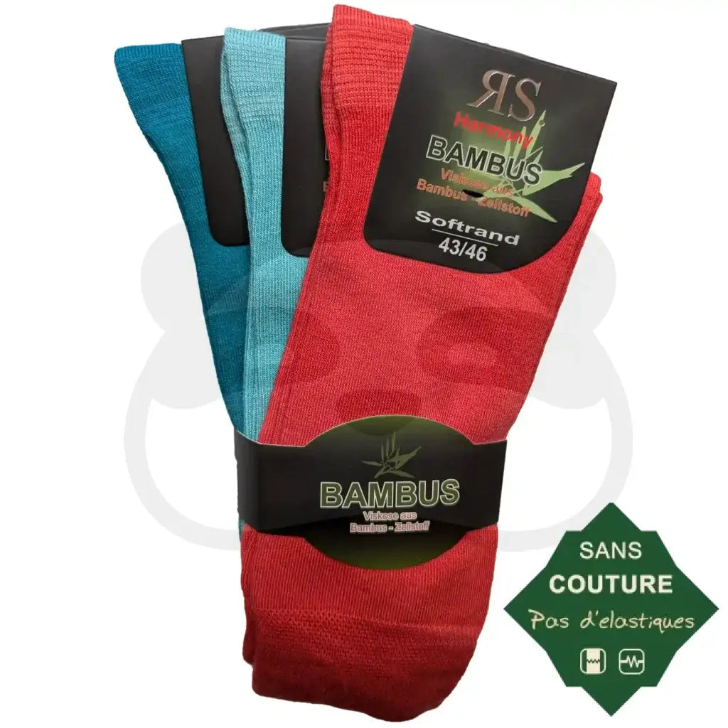 Chaussettes Non Comprimantes Homme Femme Bambou - 3 Paires 43/46 / Turquoise/Pétrole/Rouge Orange