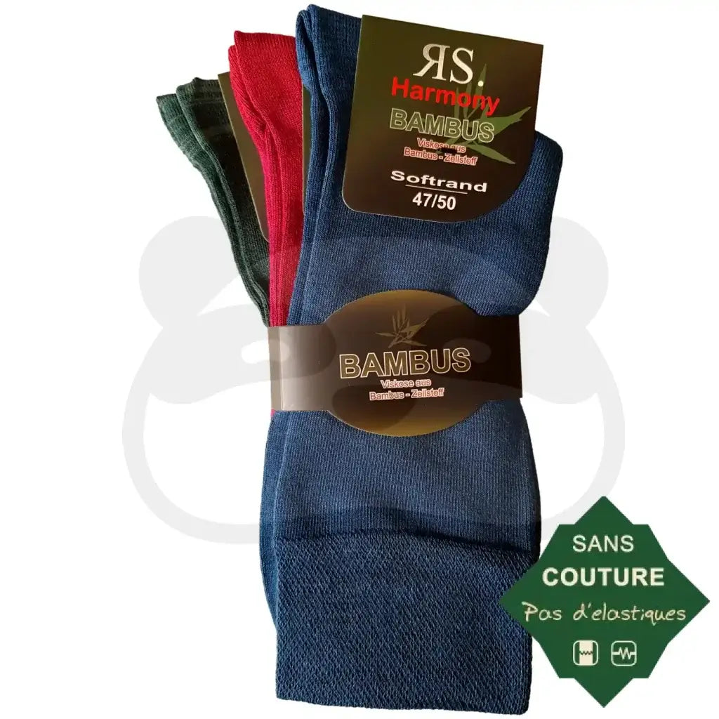 Chaussettes Non Comprimantes Homme Femme Bambou - 3 Paires 47/50 / Bleu/Framboise/Vert Bambou