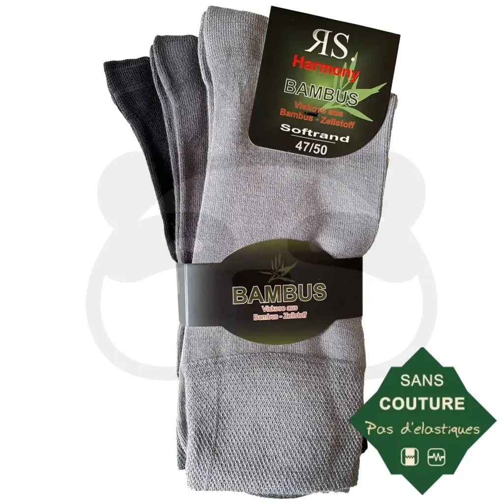 Chaussettes Non Comprimantes Homme Femme Bambou - 3 Paires 47/50 / Gris Clair/Souris/Anthracite